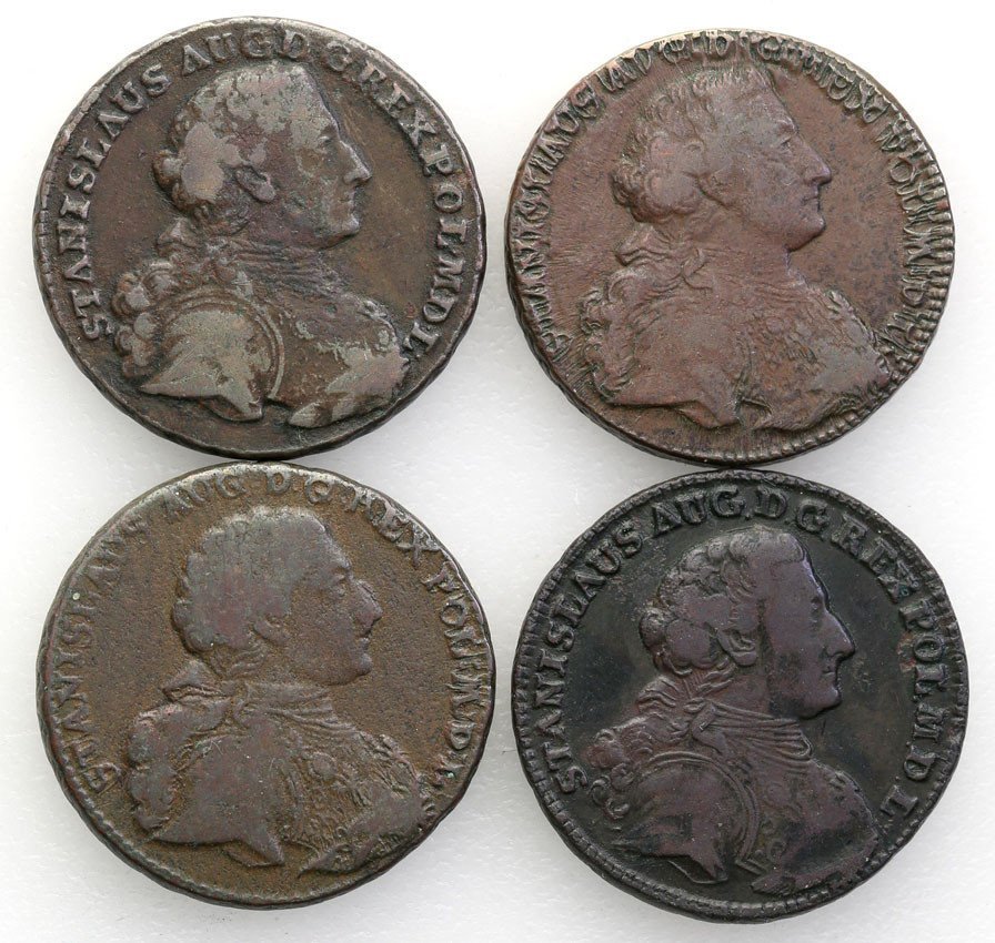 Stanisław August Poniatowski. Trojak (3 grosze) 1766 g, Kraków - zestaw 4 monet